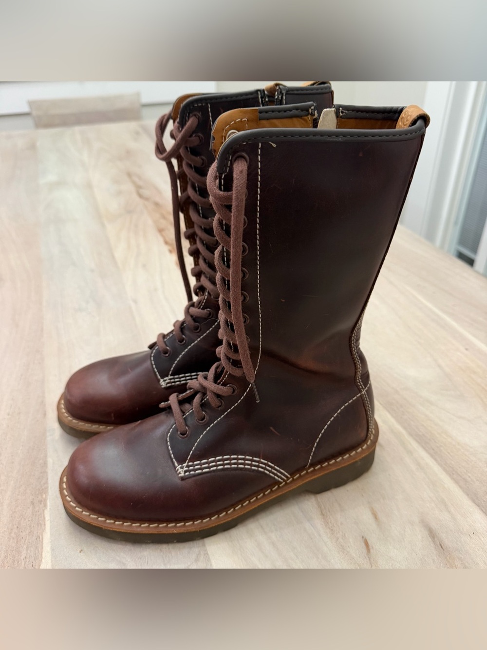 Dr. Martens Beatrice 14 Eyelet Lace Up Zip Boots Brown Leather Women’s Size 9